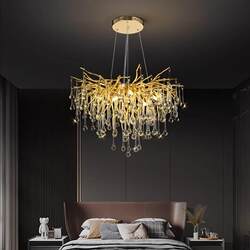 Postmodern Luxury Atmospheric Living Room Lamp Crystal Chandelier Creative Hall Restaurant Bar Water Drop Branch Art Chandelier