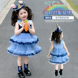 Children's Dress 2026 Summer Style Fashionable Princess Dress Baby Summer Cake Dress Bunny Police Officer Girl Performance Costume