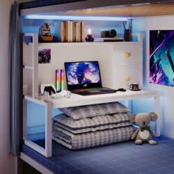 Dormitory Essential: Bed Table for Upper and Lower Bunk Beds, Laptop Desk, Study Desk, Bookshelf Integrated Table, Writing Desk for College Students