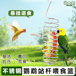 【Pet Supplies】Parrot Fruit Fork Stainless Steel Feeder for Lovebirds and Cockatiels Hanging Feeding Basket Bird Foraging Device