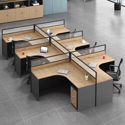 Workstation Office Desk, Simple and Modern, Six-Person Workstation, Six Cubicles, Office Furniture, Four Double Staff Desk and Chair Sets