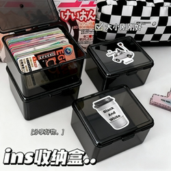 Storage Box Desktop ins Muji Style Transparent Black Flip-Top Card Storage Box Card Organizer Dustproof Stationery Organizer