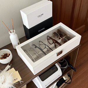 
Premium sunglasses storage box white pu sunglasses storage dustproof large-capacity display stand exquisite black leather