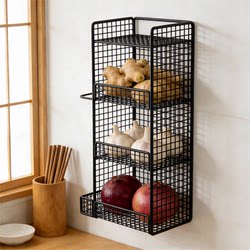 Kitchen Onion, Ginger, and Garlic Storage Box, Multi-Layer, Wall-Mounted, No-Drill, Ginger and Garlic Storage Basket, Vegetable Storage Rack