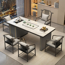 Modern Luxury Stone Tea Table and Chair Set for Balcony, Office, or Home Use, Featuring a Small Tea Table and Integrated Kettle