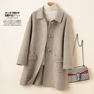 New winter double-sided cashmere coat for women's mid-length loose Chinese style buckle new Chinese pure wool wool jacket
