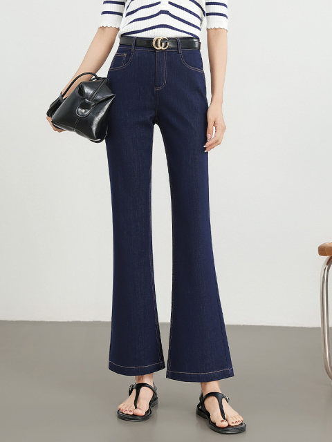 IELTS Cheng Denning Blue Micro Flare Jeans for Women 2025 Summer New Stretch Thin Style Slimming Nine-Flop Pants