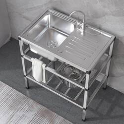 Kitchen Stainless Steel Sink with Platform Stand, Large Single Bowl Household Sink, Dishwashing Basin, Integrated Sink and Handwashing Basin