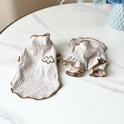 Pet clothing oatmeal color pit strip knitted high elastic bottoming cute puppy embroidered cats and dogs