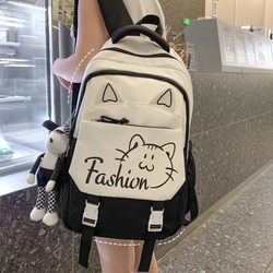 Japanese Junior High School Students' Lightweight Backpacks, Elementary School Girls' Lightweight and Burden-Reducing Large-Capacity Cute Cat Schoolbags