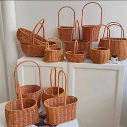 Imitation Rattan Hand-Woven Flower Basket for Flower Arrangement, Handmade Floral Art, Flower Shop Basket, Living Room Decoration, Photo Shoot, Pastoral Basket