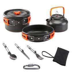 New outdoor camping pot and teapot combination for 2-3 people with tableware and cooking utensils, environmentally friendly