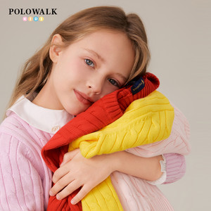 POLOWALK children's clothing boys and girls cable knit sweater 2025 autumn and winter new round neck pure cotton warm pullover sweater