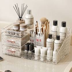 Cosmetics Storage Box, Large Dressing Table Organizer for Lipstick and Skincare Products, Plastic Dormitory Desktop Organizer