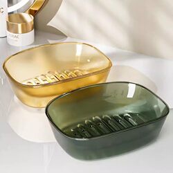 Large Double-Layer Soap Dish for Home Dormitory Bathroom Storage Box Striped Draining Soap Holder