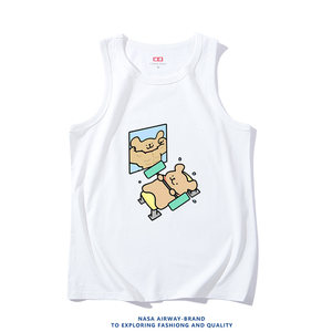 
NASA AW little white dog little golden retriever sports fitness muscle cartoon suspender for men and women pure cotton vest sleeveless T-shirt summer