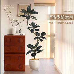 Black King Kong Rubber Tree Simulated Green Plant Classy Accessible Luxury Large Floor-Standing Ornament Potted Living Room Bionic Artificial Tree Plant