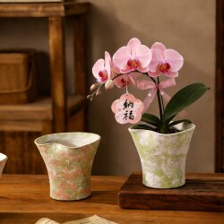 Jingdezhen Ceramic Flower Pot, Clay, New Chinese Style, Handmade Coarse Pottery, Small Size, Light Luxury, Special Flower Pot for Bougainvillea and Phalaenopsis