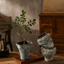 Jingdezhen Ceramic Flower Pots, Handmade Wabi-Sabi Style Vases, Vintage Coarse Pottery Plant Containers, High-End Zen-Inspired Decorative Pieces