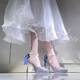 Waterproof platform hollow sandals for women 2025 new style slim heel temperament bow pearl chain socialite commuting high heels