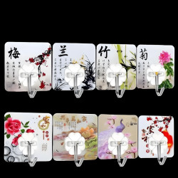 Strong Adhesive Wall Hooks, Door Hooks with Patterns, No-Drill Heavy-Duty Hooks for Hanging Clothes, Bathroom and Kitchen Sticky Hooks