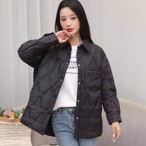 
2025 Autumn and Winter New Style Shirt Collar Lightweight Down Jacket Women's Casual Loose 90 White Duck Down Warm Long Sleeve Jacket
