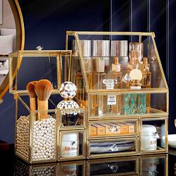 Internet-Famous Glass Cosmetic Storage Box, Dust-Proof, Large-Capacity Skincare Product Organizer for Home Desktop, Lipstick Organizer Box