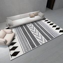 Living Room Carpet, Japanese-Style Floor Mat, Nordic Sofa Coffee Table Rug, Ethnic Style Bedroom, Fresh and Simple Modern Home Use, Black and White