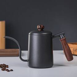 Stainless Steel Pour-Over Coffee Pot with Scale, Narrow Spout, Household Use, with Lid, Wooden Handle, Drip Coffee Maker