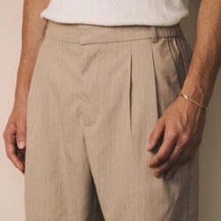 Khaki striped casual suit shorts old money style