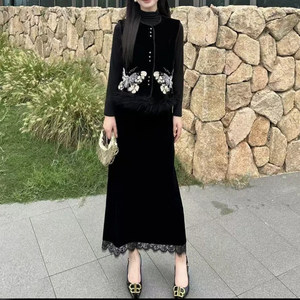 
New Chinese style national style embroidered vest lace suit knitted autumn heavy industry velvet three-piece suit bottoming shirt fashionable waistcoat