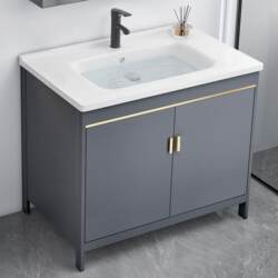 Bathroom Space Aluminum Cabinet Set with Integrated Ceramic Floor-Standing Washbasin for Small Apartments