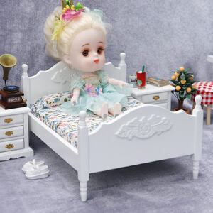 
1:12 dollhouse mini furniture bedroom scene wooden European classic double bed 4 colors available