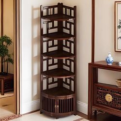 Antique-Style Corner Shelf for New Chinese-Style Living Room, Wall-Mounted Triangular Cabinet for Tea Set Display and Tea Leaf Storage