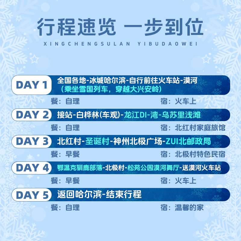 8人小团东北漠河旅游5天4晚雪国列车北极村北红村圣诞村最北邮局