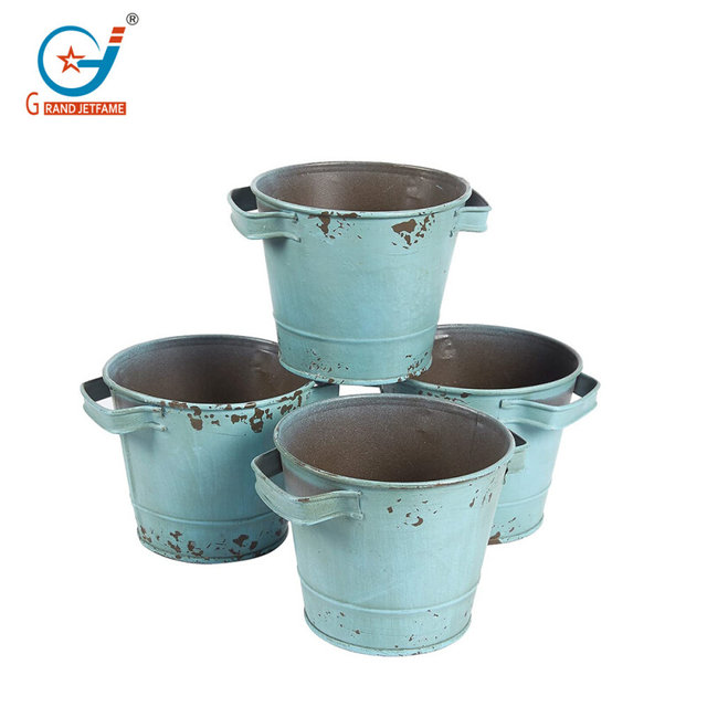 Outdoor indoor home gardening antique galvanized bucket set with ears for garden decoration