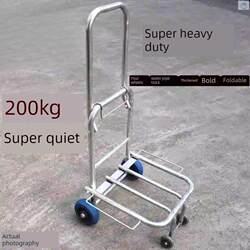 Folding Cart, Small Trailer, Sliding Cart for Home Use, Shopping Cart with Light Pull Handle, Portable Heavy-Duty Cart for Market Stalls, Stainless Steel