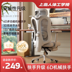 K05-Island Ergonomic Chair with Adjustable Armrests, Computer Chair with Lumbar Support, Office Chair, Study and Gaming Chair, Reclinable, Small Height