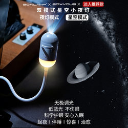 Boxvous Table Lamp Bedroom Bedside Night Sleep Eye Protection USB Voice Control Boxlamp Starry Sky Projection Night Light
