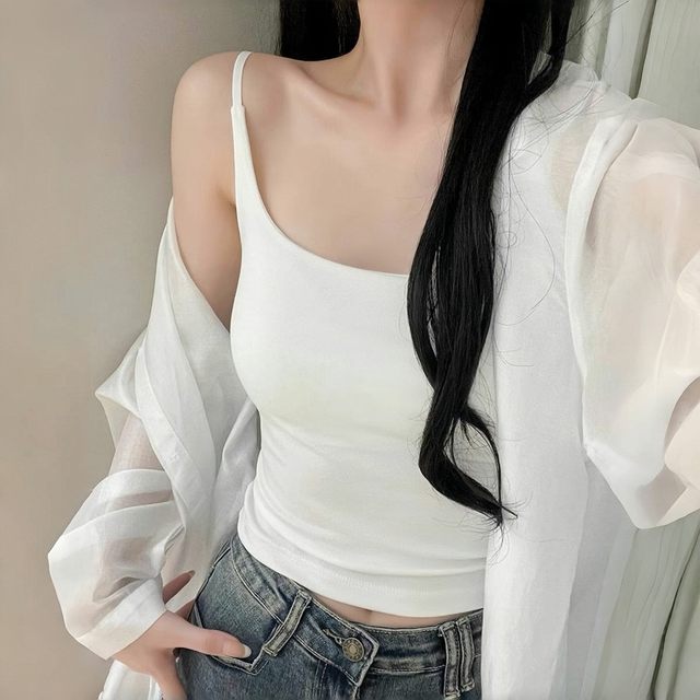 Latex chest pad integrated suspender vest with chest pad women's blouse with breathable summer outerwear 2025 new style