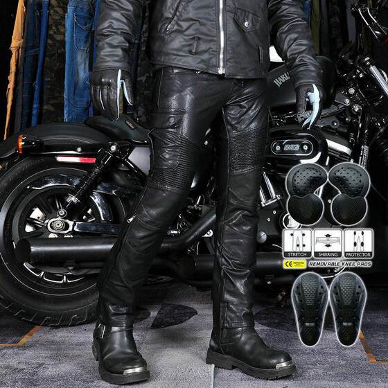 
VOLERO Motorcycle Riding Pants Men and Women Riders Motorcycle Slim Leather Pants Casual Antique Anti-Fall Windshield Leather Pants