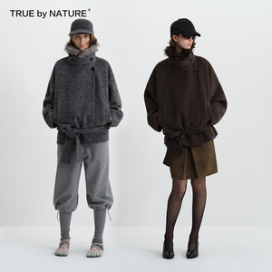 
TRUE by NATURE 70% wool retro double-sided woolen detachable fur collar short woolen coat