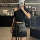 Large size women's retro versatile denim short skirt for women 2025 summer thin heavy industry hot diamonds full of star hip skirt