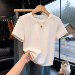 Women's Solid Color Brushed Short T-Shirt 2025 New Thickened Loose Short-Sleeved Top White Pure Cotton Base Shirt