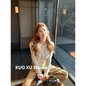 
Autumn and winter outfits, Korean style soft waxy sweaters, slim-fitting sweaters, bottoming shirts, high-waisted loose wide-leg pants suits for women