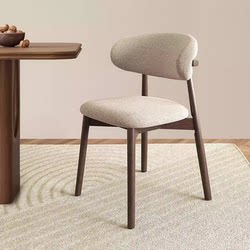 Solid Wood Dining Chair, Cream Style, Simple Home Use, Hotel Restaurant Chair, Cotton and Linen Fabric, Light Luxury, High-End Soft Cushion, Backrest Chair