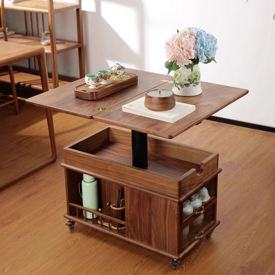 
AB/North American black walnut mobile coffee table can be lifted and folded for small apartment living room household solid wood side cabinet side table