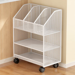 Under-Desk Storage Rack, Small Bookshelf Next to the Desk, Movable Floor-Standing Desk-Side Storage for Student Books and Bags with Wheels