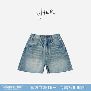 
RHER STUDIO'Frayed Short Cow' Summer New High Waist Slim Versatile Loose Denim Shorts K0402