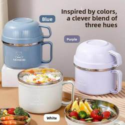 Stainless Steel Fast Food Cup Instant Noodle Bowl with Lid Large Student Lunch Box Office Worker Dormitory Bowl and Chopsticks Set Adult Lunch Box